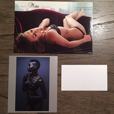 Boudoir postcard verses large business card verses regular business card