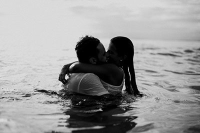 Couple embracing in lake