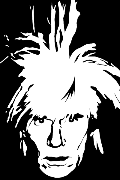 Black & white image of Andy Warhol's head