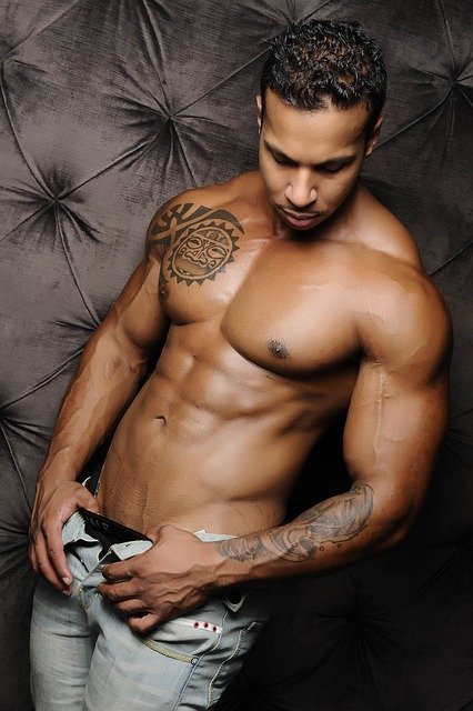 Shirtless black male model