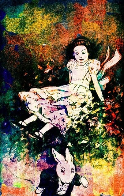 Alice in Wonderland with the Rabbit Illustration